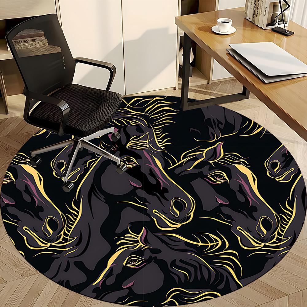 1 Stück Pferdekunstwerk Büro Runder Teppich, Teppich für Büro, Gaming, Leichte Runde Bodendiele yy260205036