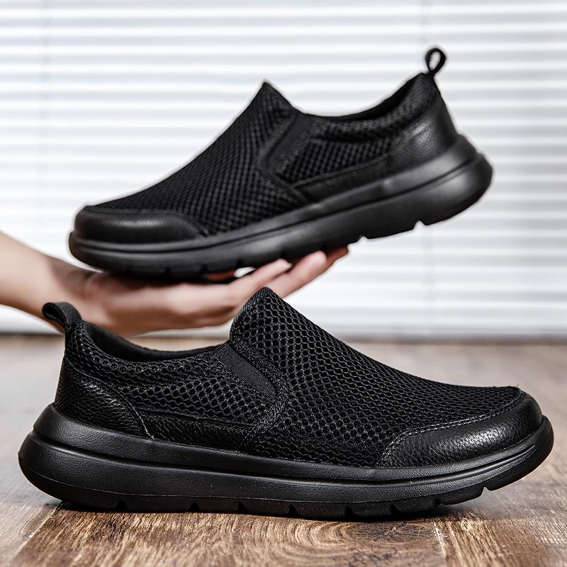Summer foot cover one pedal lazy shoes pure black work breathable casual shoes lightweight platform sports men's shoes