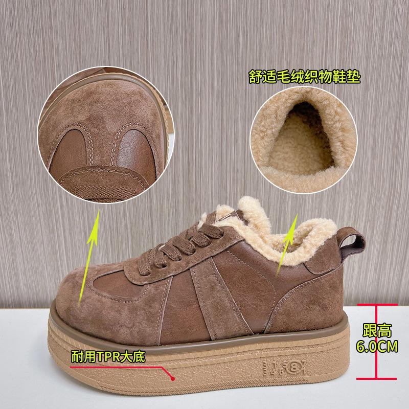 Leather Little White Shoes Women's 2025 Winter New Thick-soled High-top German Training Shoes Women's Velvet Cotton Shoes Casual Versatile Women's
