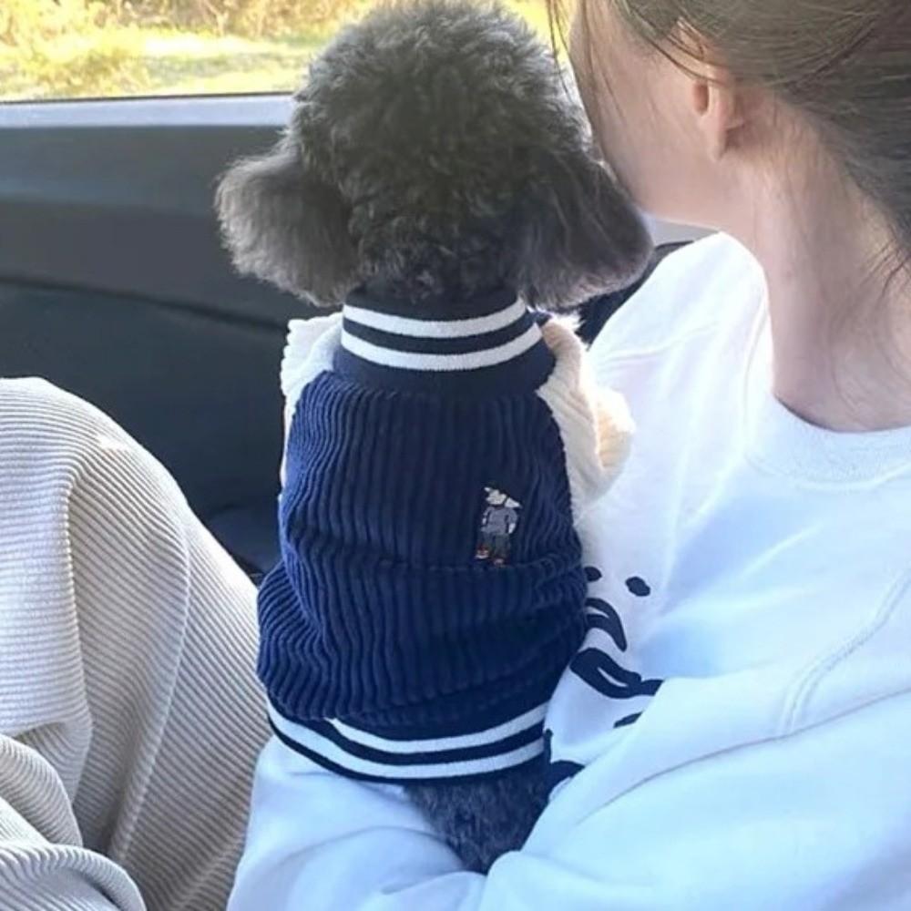 Embroidered Pet Baseball Jackets Warm Puppy Spring Clothes Thickened Puppy Coat Puppy Wear