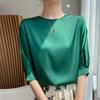 Round Neck Acetic Acid Satin Thin Draping Niche Design Sense 7-quarter Sleeve Summer Everyday Relaxed Fit Short-sleeved Base Top