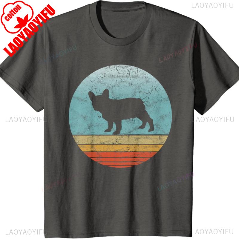 Französische Bulldogge Hunderasse Vintage Stil Tier Hunde T-Shirt Harajuku Kleidung Y2k Oberteile Draußen Hohe Qualität Baumwollhemd unisex