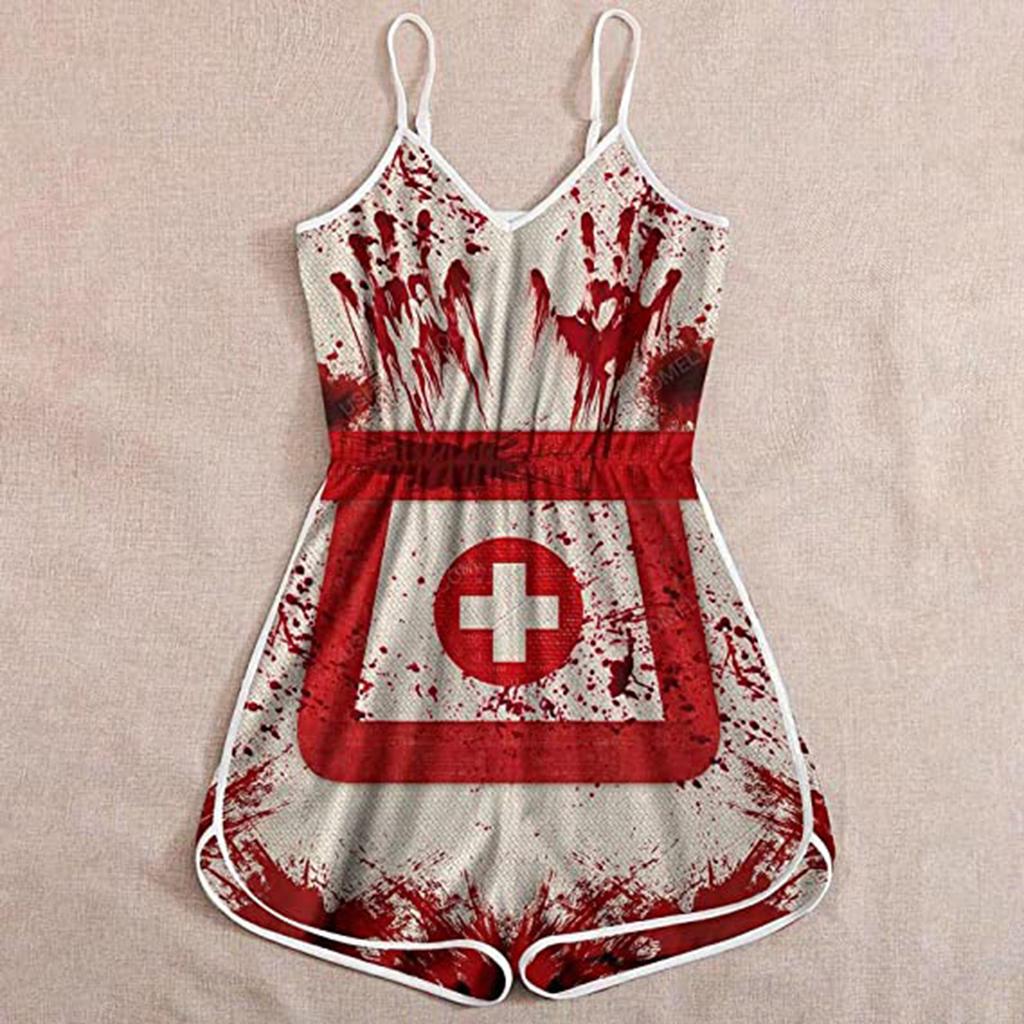 Wish Halloween print lady skull suspender jumpsuit