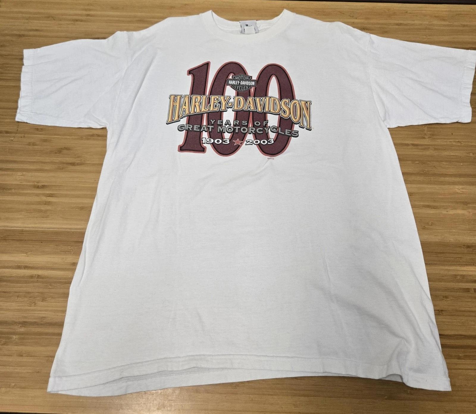 

Vintage Harley-Davidson Shirt Mens XL White 100th Anniversary Milwaukee USA 2003 M