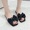 Fashion Ladies Shoes 2024 High Quality Plus Size Women's Slippers Fashion Butterfly-knot New Peep Toe Square Toe Flat Slippers Zapatos