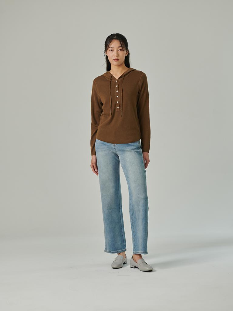 Koes Wool Hooded Knit Top_Brown