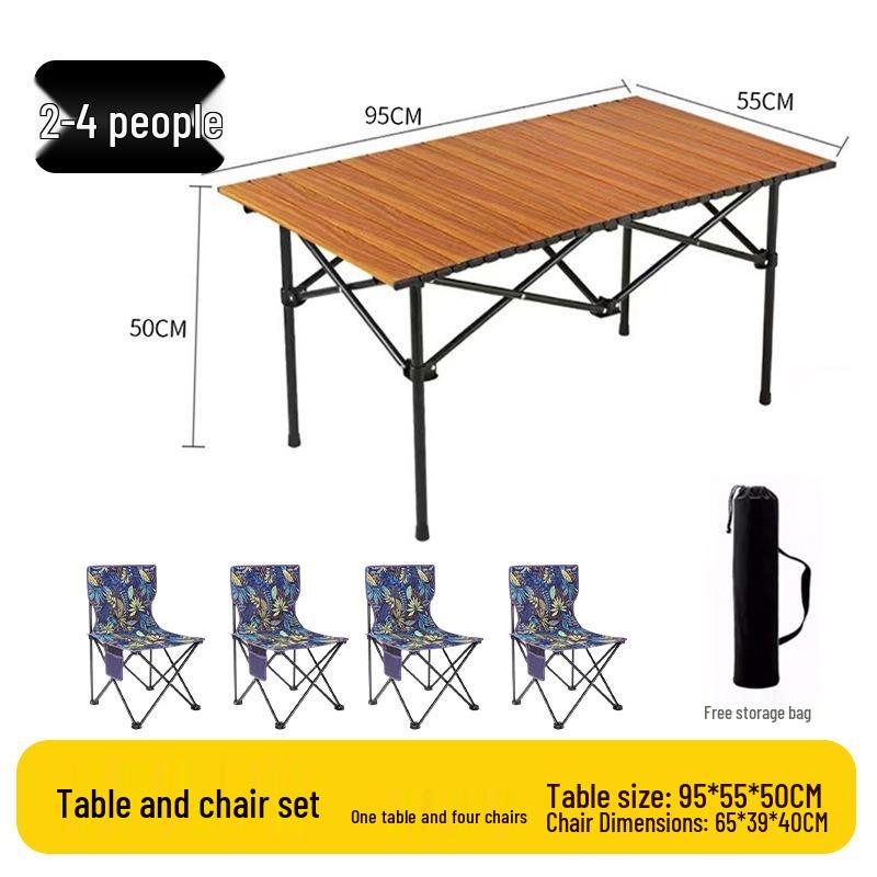 Outdoor Portable Folding Table & Chairs Set - Lightweight Roll-Up Table with Camping Seats
