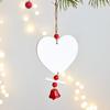 Christmas Wooden Ornaments Red White Heart Bell Star Shaped Hanging Ornament with Bells for Tree Mantel Stair Rail Holiday Decor