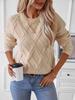 Damen Pullover Argyle Langarm Rundhals Gestrickte Pullover Uni Gerade Dicke Jumper Elegant Leichter Stretch Regulär