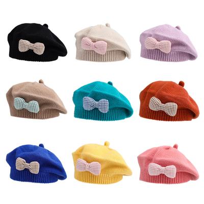 Cappello da principessa per bambina Cappello da berretto per bambini lavorato a maglia con fiocco per ragazze Moda Primavera Inverno Berretto per bambini Accessori per neonati 1-4 anni