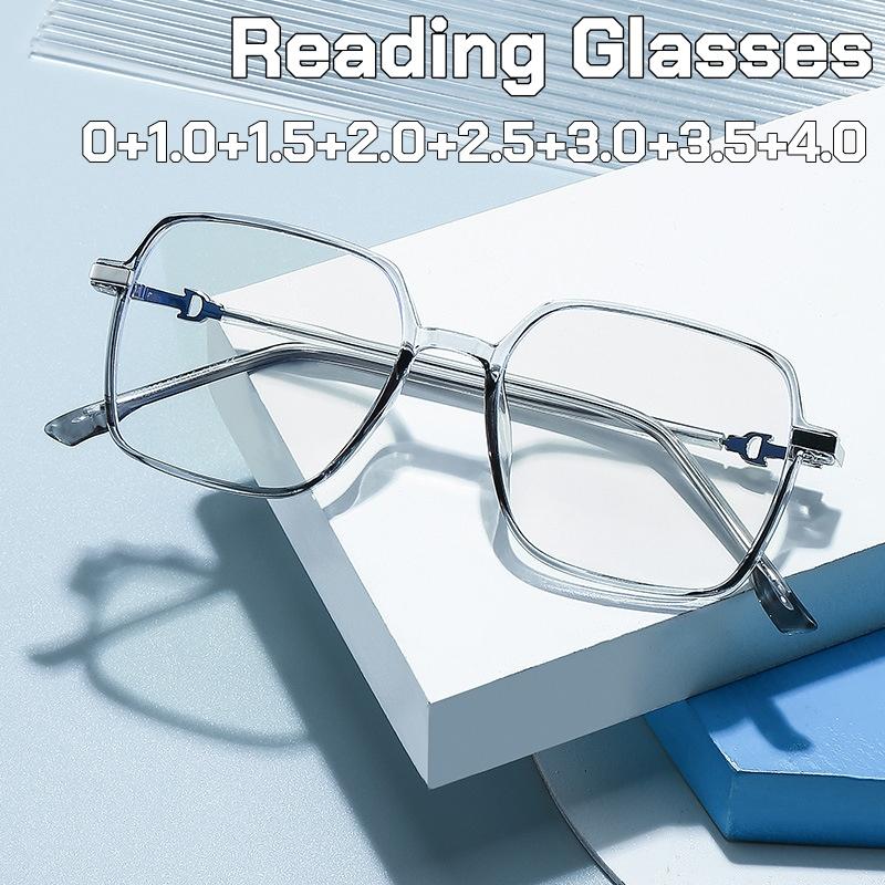 Women Stylish Large Frame Reading Glasses Men's Business Transparent Frame Blue Light Blacking Presbyopic Glasses Lady's Trendy Decoration Eyewear