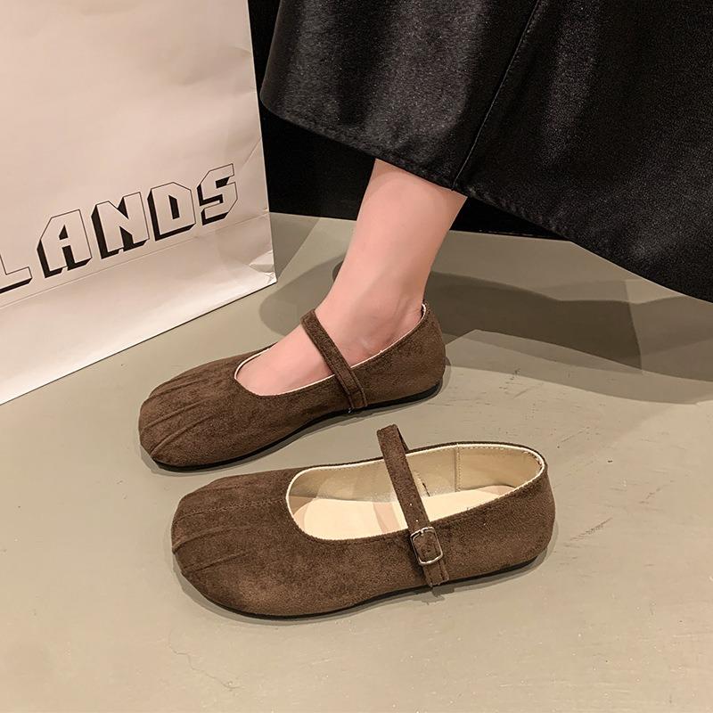 Flat-bottomed suede Mary Jane single shoes women's new spring and autumn retro shallow mouth gentle evening shoes