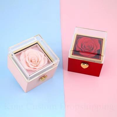 Rotation Rose Jewelry Gift Box Eternal Rose Jewelry Display Rack Proposal Ring Boxes  Wedding
