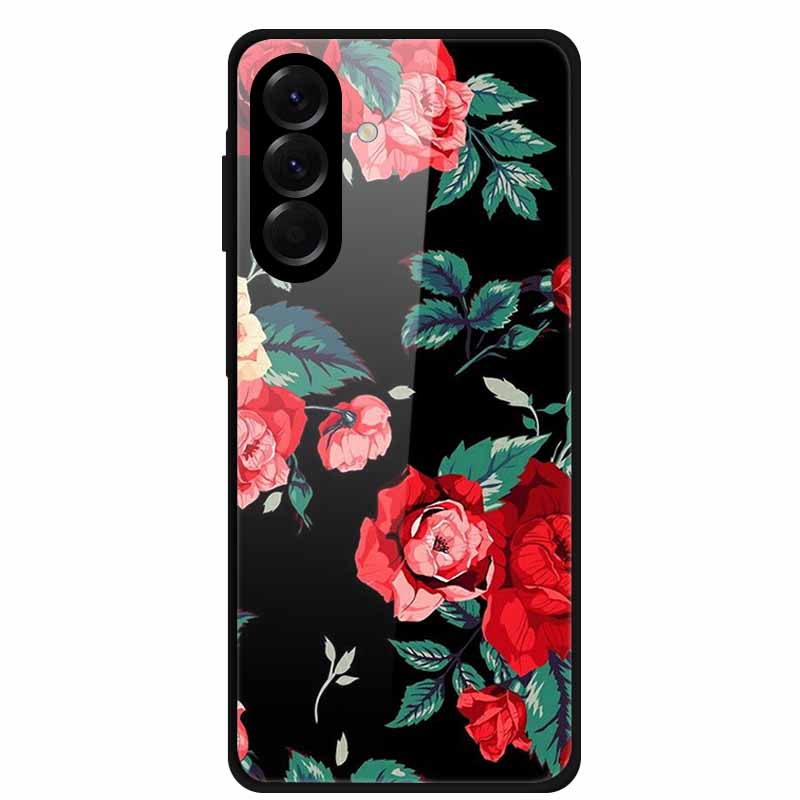 Tempered Glass Phone Case For Samsung Galaxy S24 FE Case Hard PC Back Cover Shell for Galaxy S24FE S 24 FE 5G Hard Covers Flower
