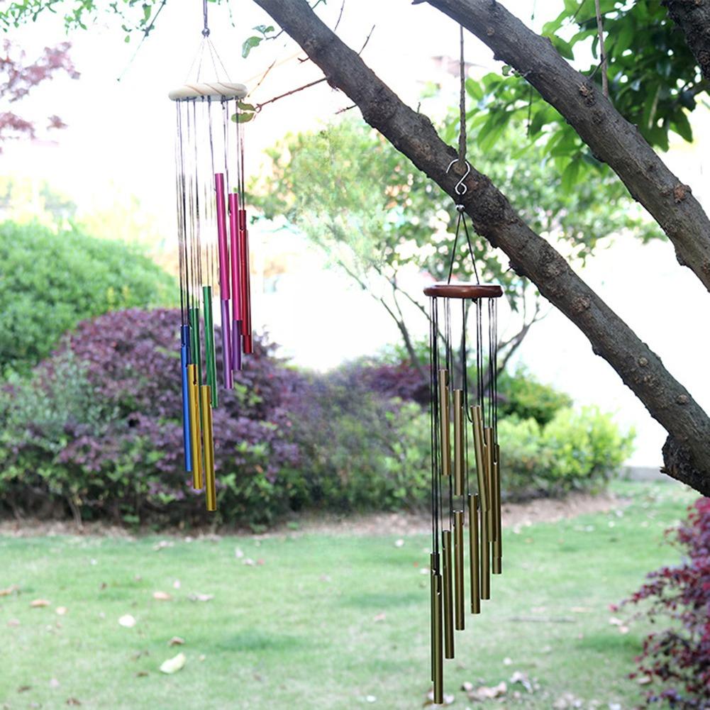 Outdoor Garden Wind Chime 12 Hollow Metal Tubes with Hook Wind Chimes Pendant Hanging for Garden Yard Patio and Home Decoration