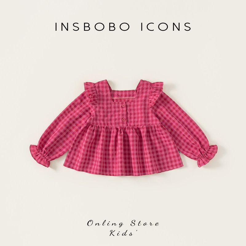 Insbobo Girls Shirts Spring Kidsren s Plaid Shirts 2026 Spring & Fall New Style Baby Fashionable Tops Kidsren s Clothing Purple Grid 80