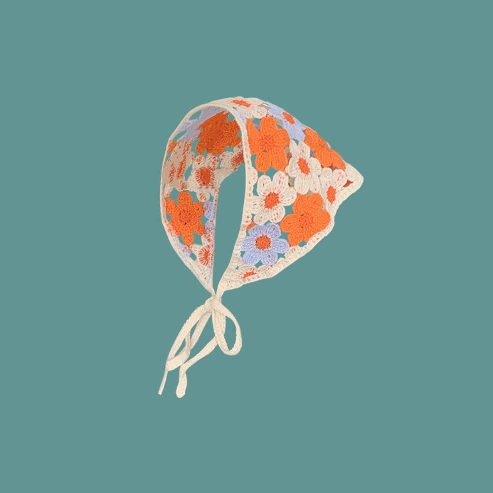 French Triangle Turban Floral Hollow Out Hair Band Elegant Women Hair Scarf  Travel Style 4