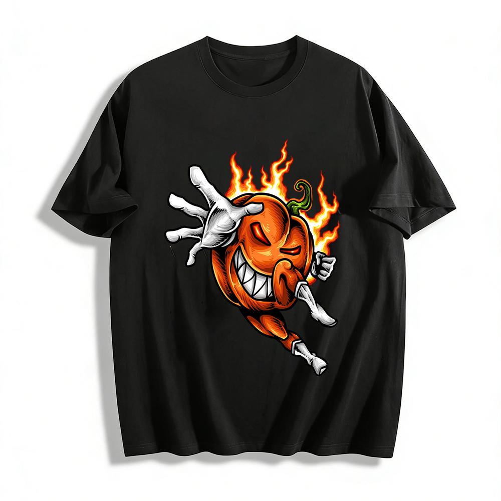 

Halloween Flame Pumpkin Cool Graphic Casual Long Sleeve T-Shirt Pure cotton T-shirt XXS