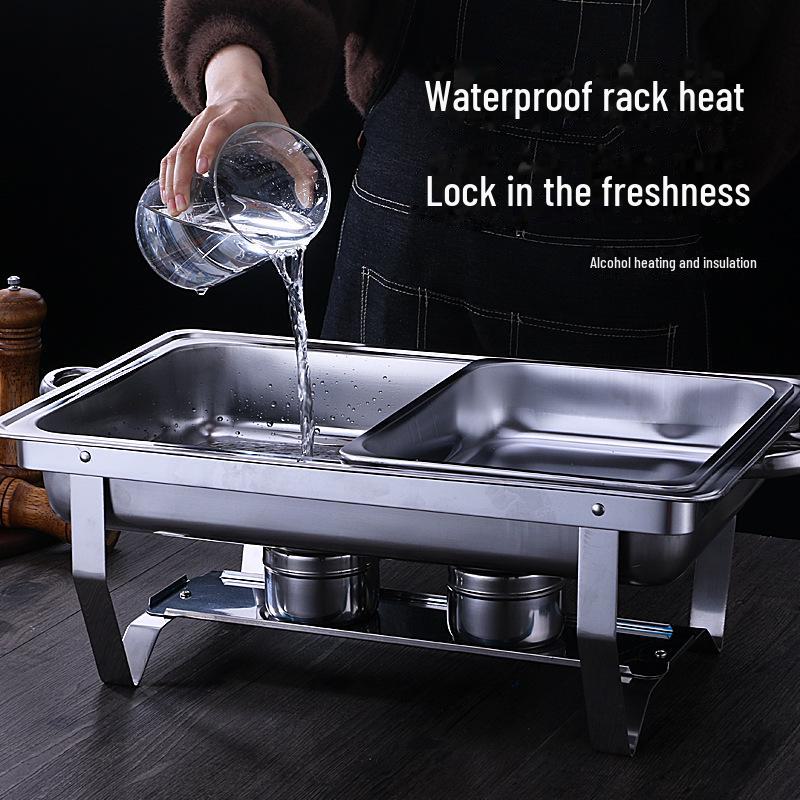 Rectangular Stainless Steel Foldable Buffet Stove with Flip Cover and Insulation Alcohol Burner.