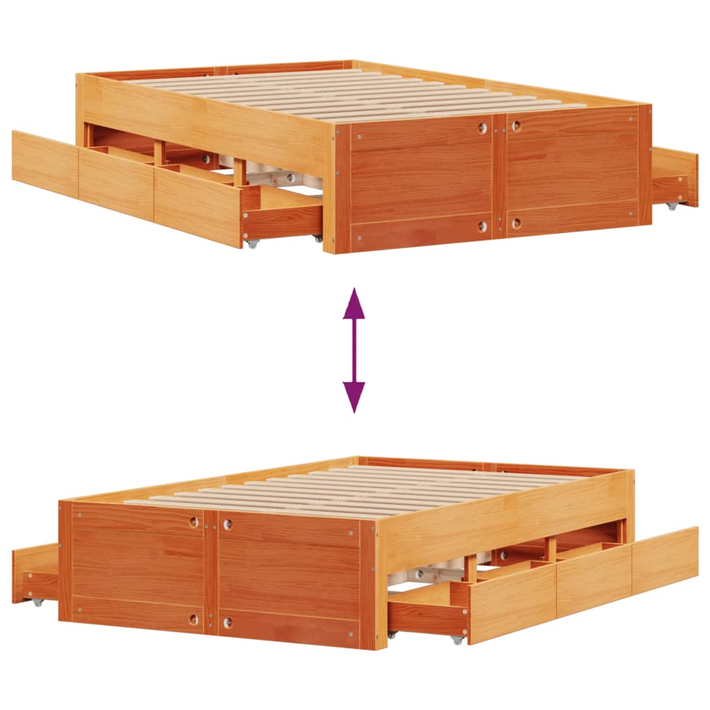 Solid Wood Bed without Mattress with Drawers 120 x 200 cm
