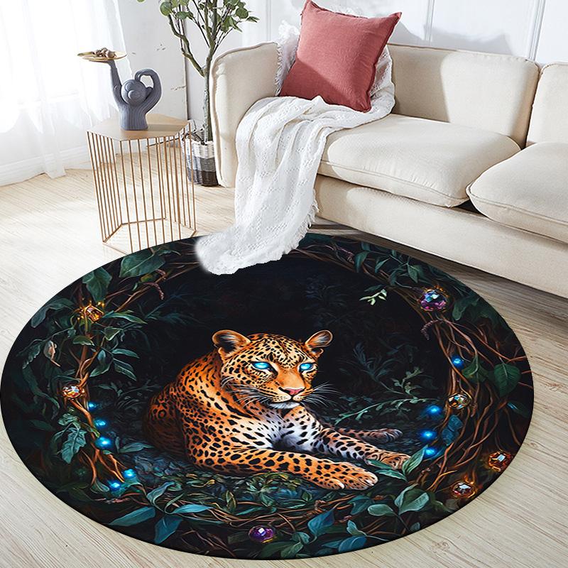 Runder Leoparden-Teppich, Teppich für Wohnzimmer, Schlafzimmer, Sofa, Spielzimmer-Dekor, Rutschfeste Fußmatte