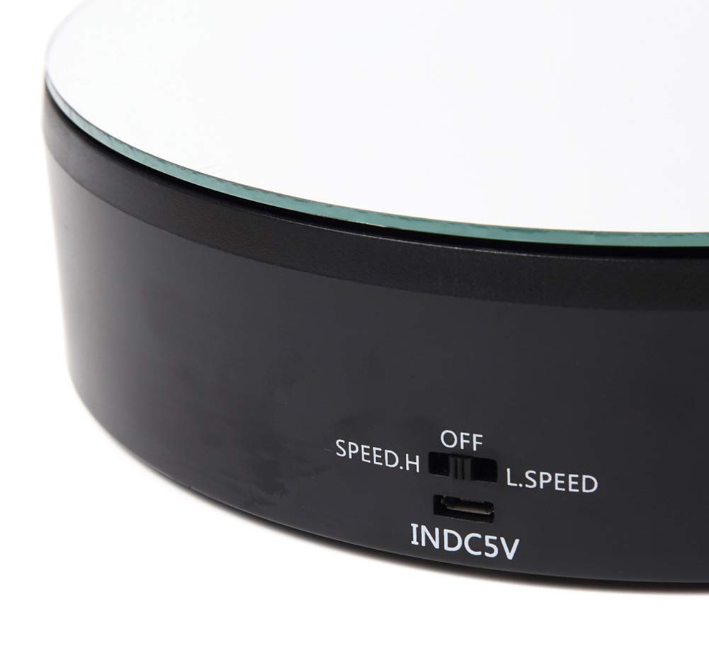 R-STYLE 4kg Weight Capacity, 20cm Diameter, 360-Degree Mirror Turntable, Electric Turntable with Battery and USB Power Supply, Low Power Consumption,