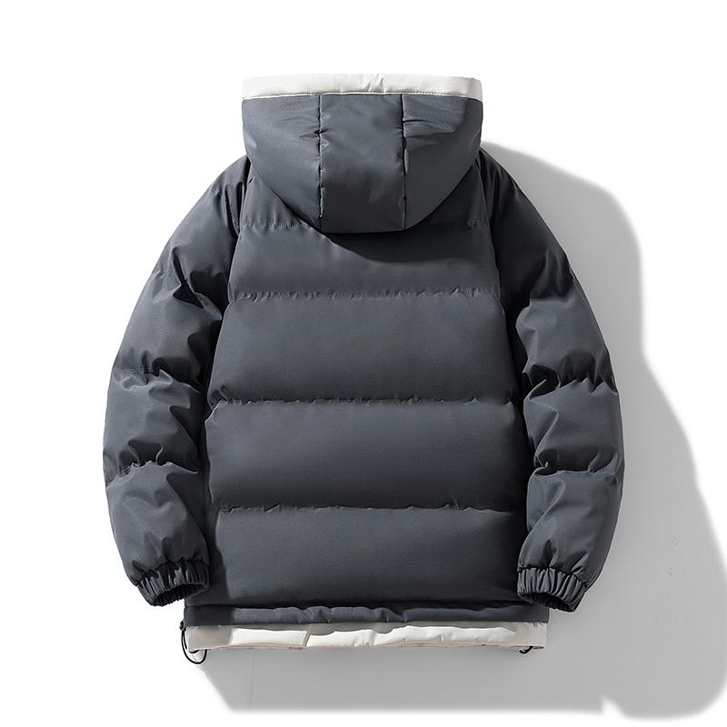 Herren Winterjacke mit Kapuze, einfarbig, lockere, warme Baumwollwattierung, New Port Wind, bequeme Baumwollwattierung