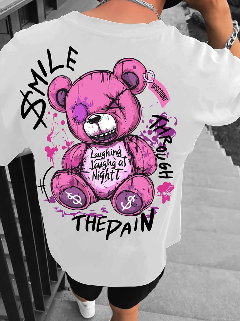 Trendiger Stil neues Sommer Herren Bär Buchstaben Druck atmungsaktiv und bequem Rundhals T-Shirt Outdoor High Street Top