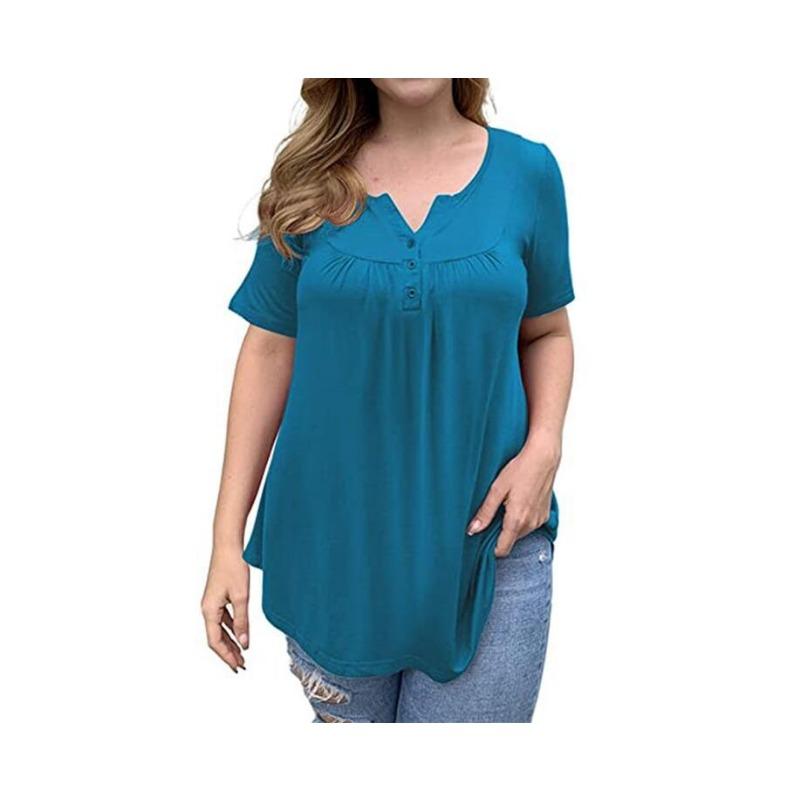 YYFS Damenmode, lässig, Sommer, Frühling, einfarbig, bedruckt, kurzärmelig, V-Ausschnitt, Blusen und Hemden