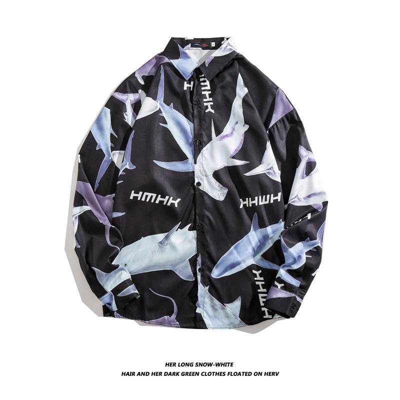 Men's Long-Sleeve Loose-Fit Shirt - Autumn/Summer Korean Style with Trendy Hong Kong Ins Print