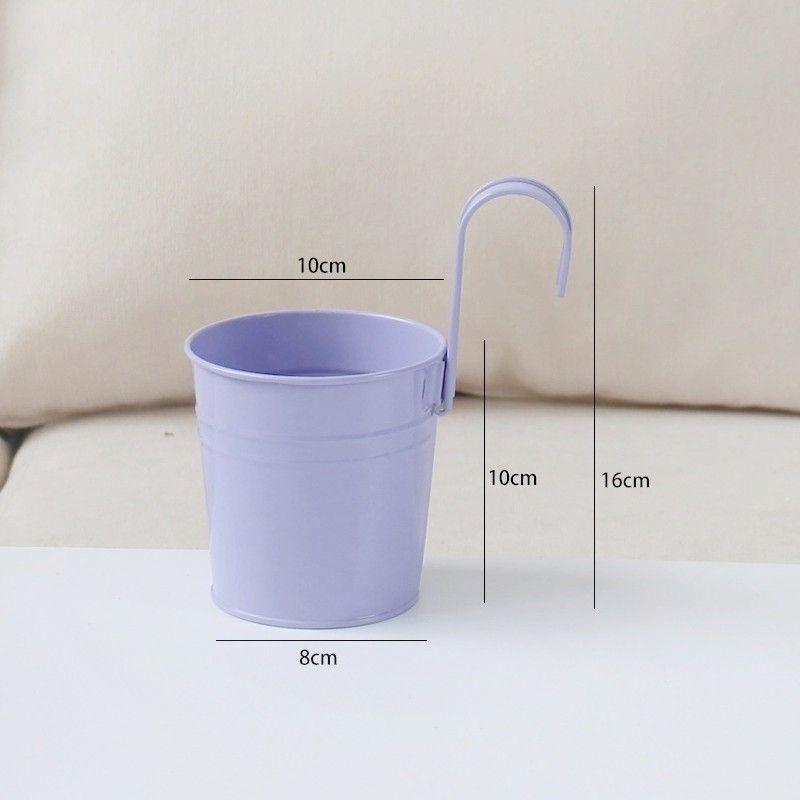 Colorful Metal Hanging Flower Pot with Curved Hook – Small Iron Bucket for Balcony or Wall with Succulent or Green Plant