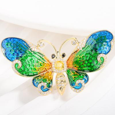 Gold Tone Enamel Butterfly Brooch Pin Crystal Rhinestone Brooches Wedding Gifts