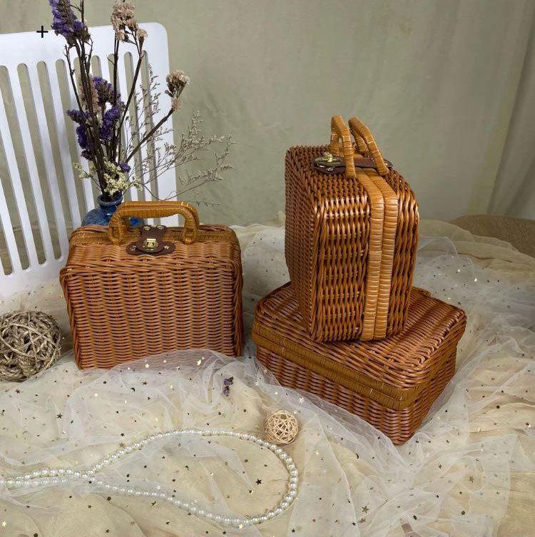 Large Rattan Handwoven Handbag for National Day, Mid-Autumn Festival, Wedding Souvenir, or Outdoor Photo Props