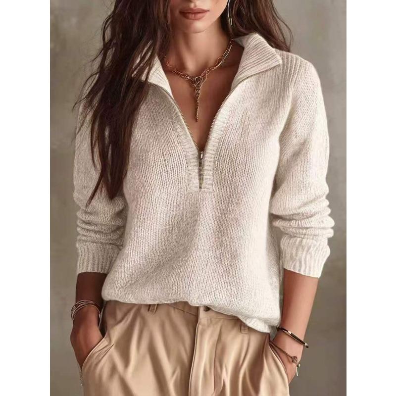 Women S Knit Half Zip Casual Solid Long Sleeve Sweater