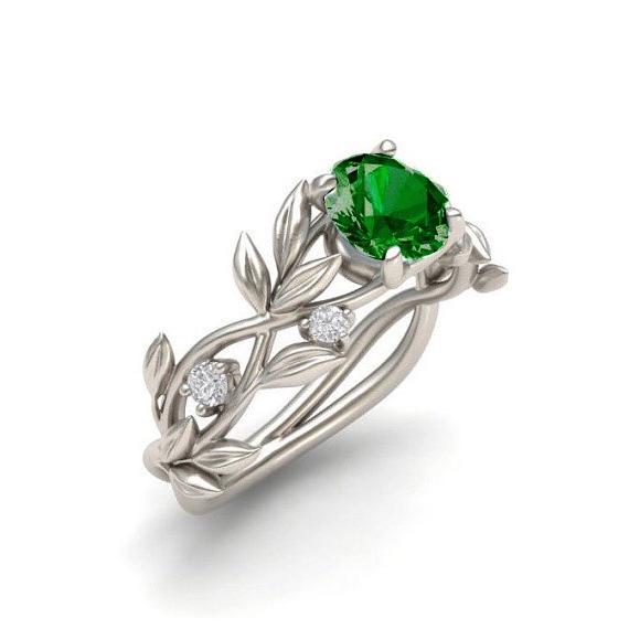European Princess Olive Leaf Engagement Ring with Blue Zircon and Diamonds
