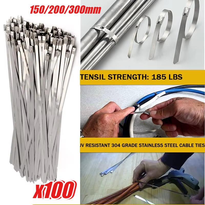 

Металеві стяжки-блискавки Надміцні кабельні стяжки з нержавіючої сталі 4,6 мм Багатоцільова вихлопна обгортка Самозамикаючі кабельні стяжки Кріпильне кільце 4.6*150mm 20pcs