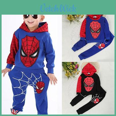 Frühlingsfertiges 2-teiliges Kinder Jungen Spiderman Kapuzenpullover Oberteil Hose Outfit Set
