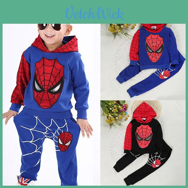 Jarní 2ks Dětské Chlapecké Mikiny Spiderman Top Kalhoty Outfit Set