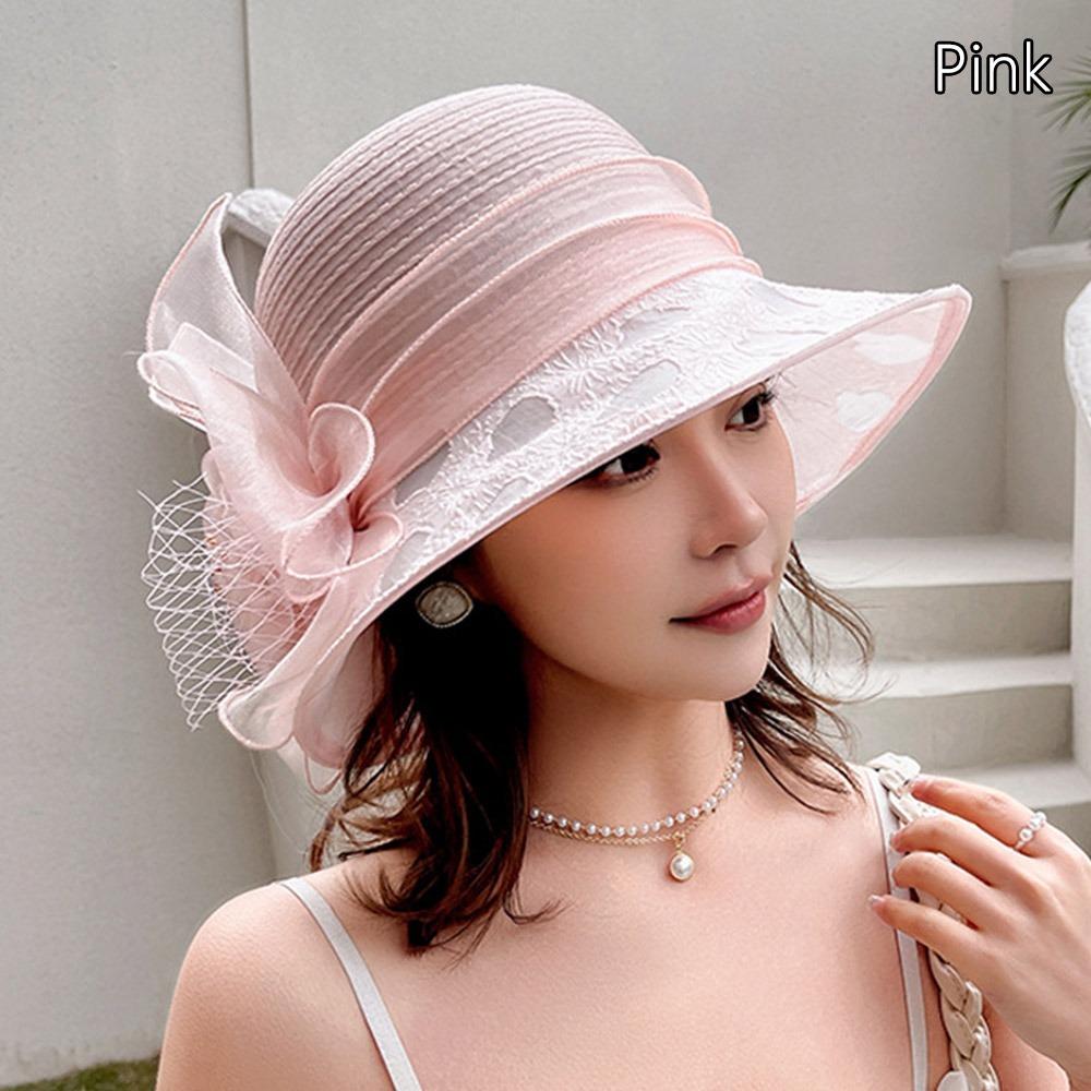 Breathable Bridal Tea Party Wedding Hat Wide Brim Beach Hat Elegant Organza Hat  Summer