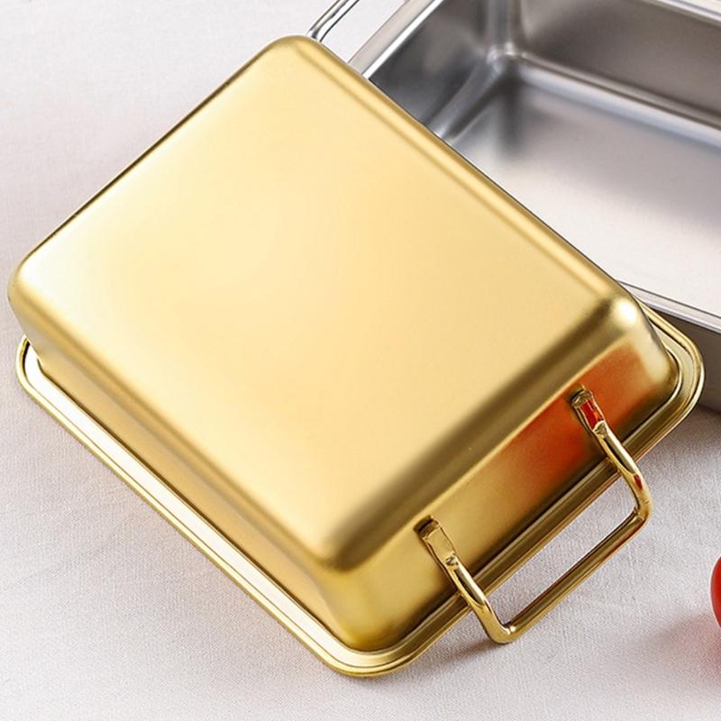 Rectangle Oven Tray for Casserole Bread Pizza Stainless Steel Deep Roasting Pan with Portable Handle Kitchen Accessories