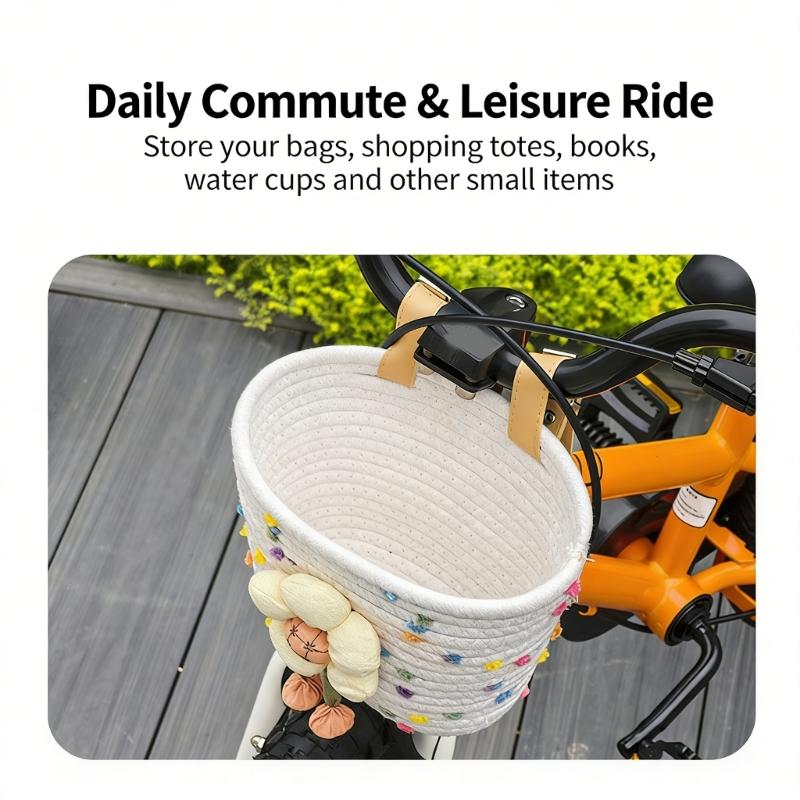 Cesto Manubrio Anteriore per Biciclette Bambini e Bambine Cesto in Corda Morbida Intrecciata Cesto Triciclo per Scuola, Esterno, Ciclismo