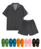 [Dossy] Silk-Fit Modern Short Sleeve Shorts Pajama Set + Waffle Room Shoes [Shipped from Korea] 100% Authentic