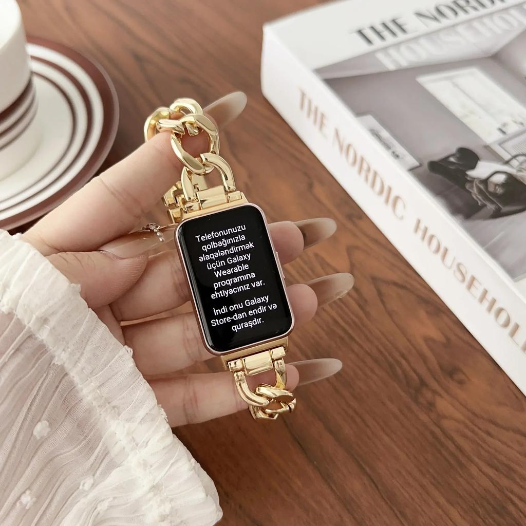 Nerezový řemínek pro Samsung Galaxy Fit 3 Kovový řetízkový pásek pro Samsung Galaxy Fit 3 SM-R390 Příslušenství k hodinkám Cowboy