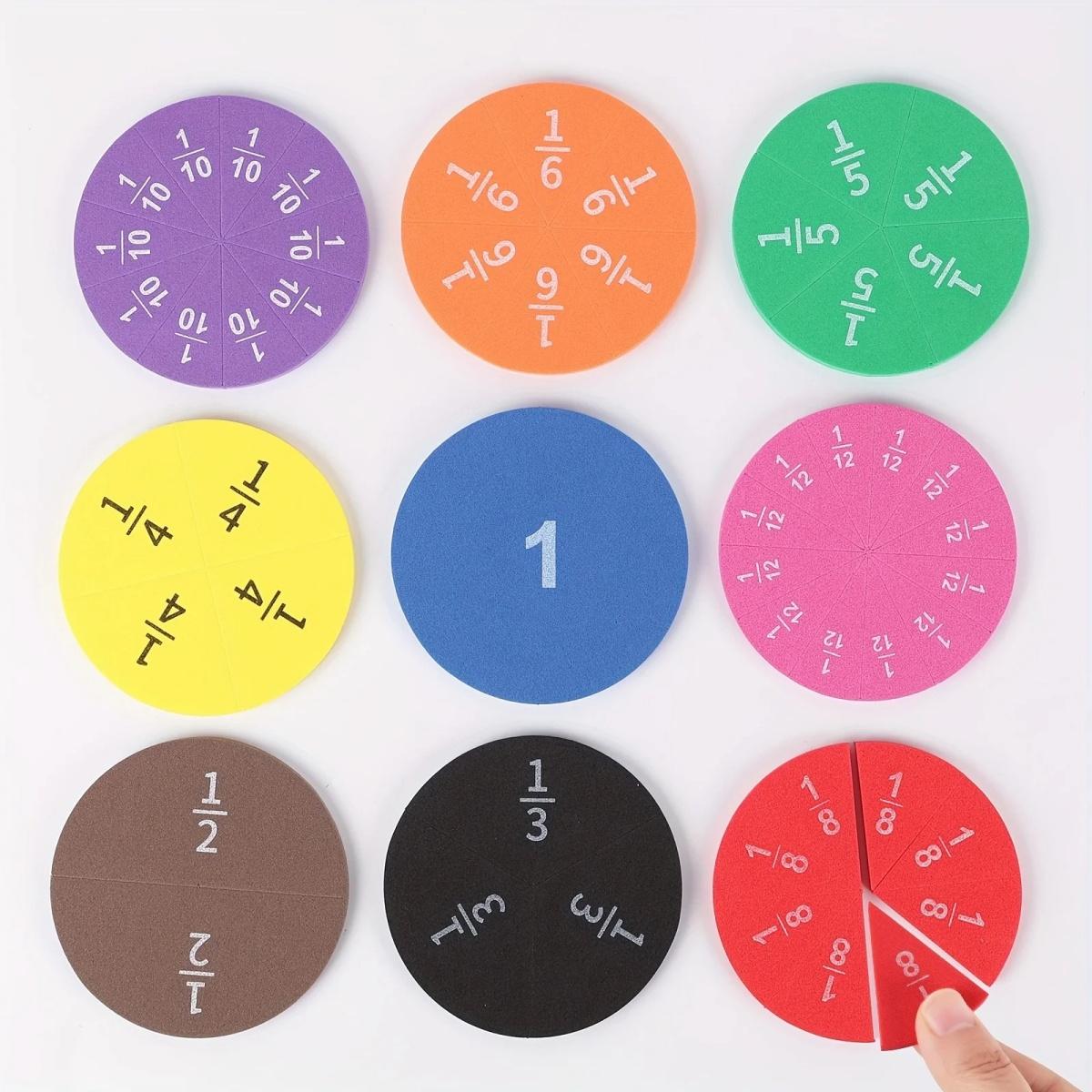 Interactive EVA Fraction Tiles Circles 9PCS Rainbow Math Manipulatives for Preschool Elementary School Classroom Educational Kit