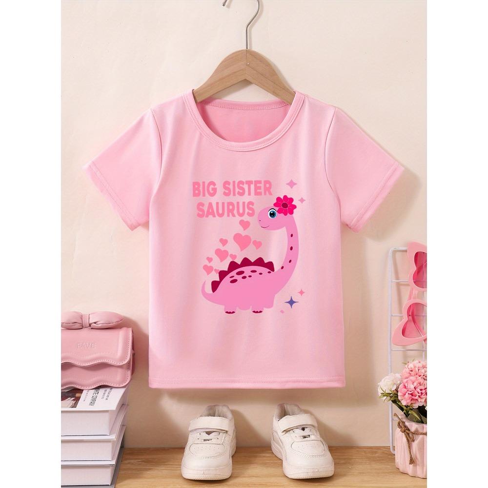 Children's Heart and Dinosaur Print Comfortable Soft T-Shirt Crew Neck