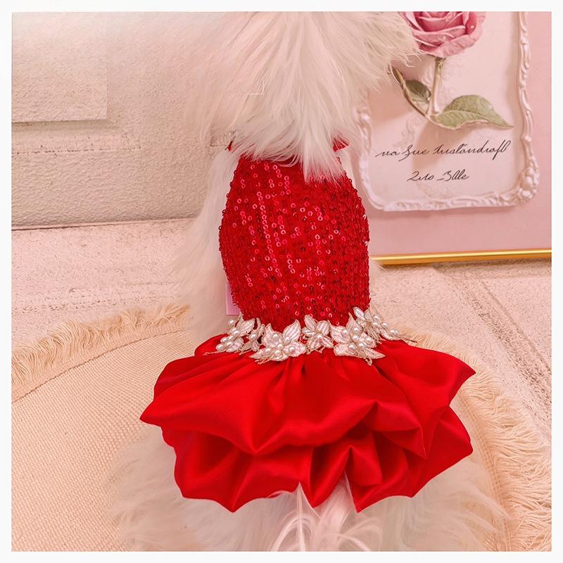Pet Autumn/Winter Christmas Dress Pet Princess Dress Wedding Dress Yorkshire New Year Teddy Coat Dog Clothes for Small Dogs