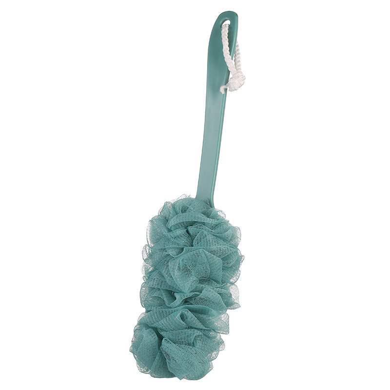 Double-Sided Long-Handled Bath Brush with Loofah and Back Scrubber синий
