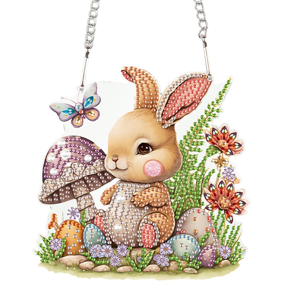 Special Shape Easter Rabbit Wreath Rhinestone Diamond Art Pendants Diamond Painting Hanging Pendant for Garden Window Decor