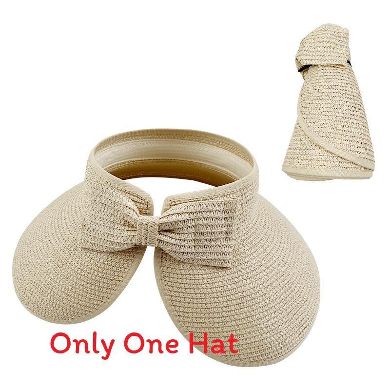 Neutral Top Straw Hat Sun Protection Cap With Butterfly Knot For Travel Beach
