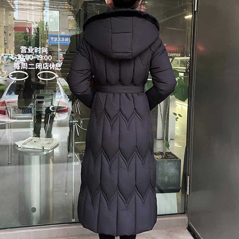 Plussstørrelse L-7XL Mote Vinterjakker Dame Lang Parkas Hette Løs Tykk Varm Overfrakk Casual Damekåper Med Belte